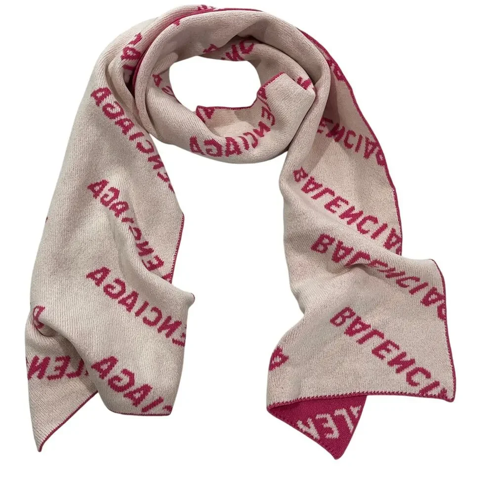 15-79(2) BALENCIAGA 100% Wool All Over Logo Scarf Reversible 88
